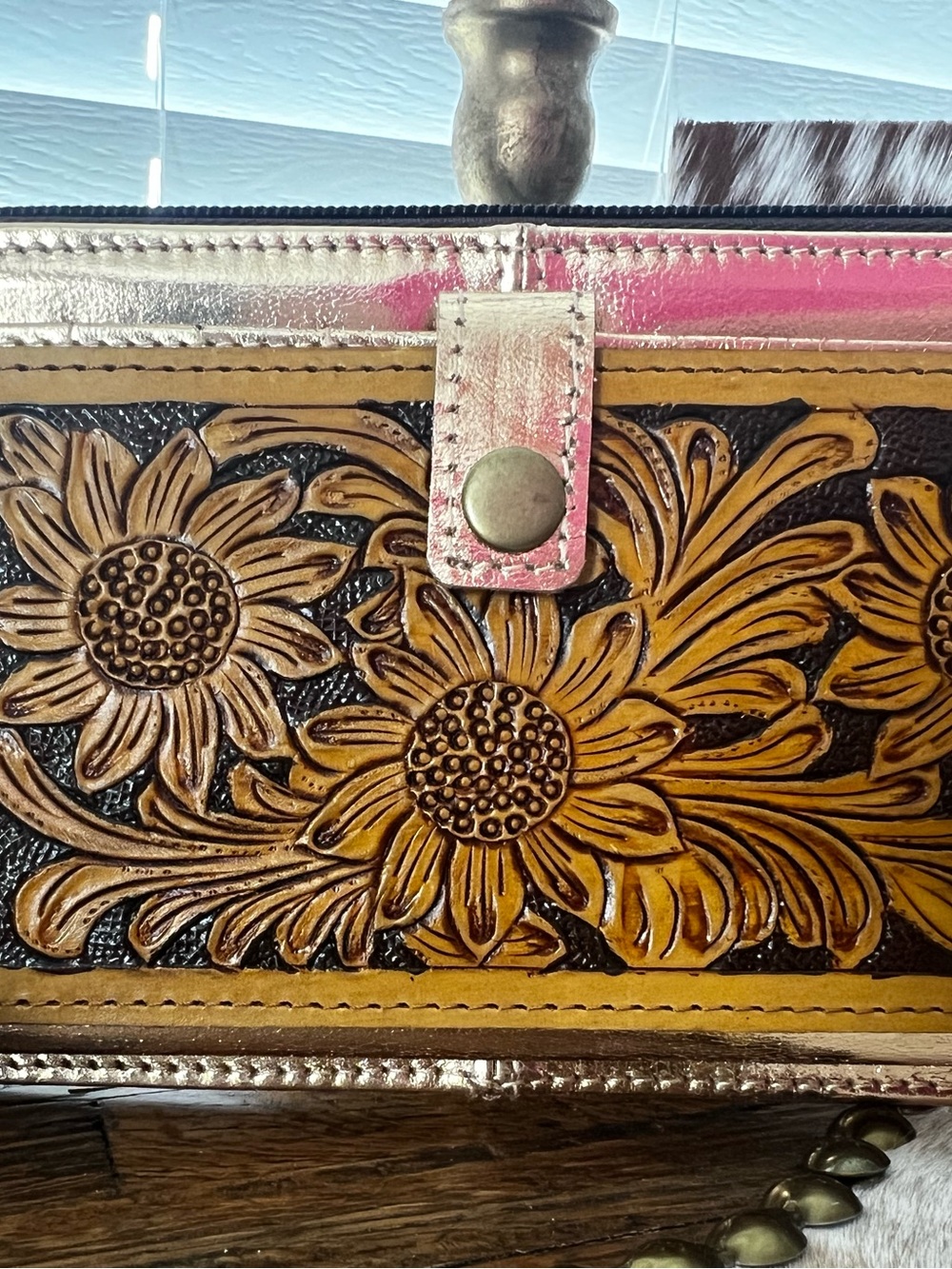 Sunflower Tooled Leather Slim Wallet-Western Linens